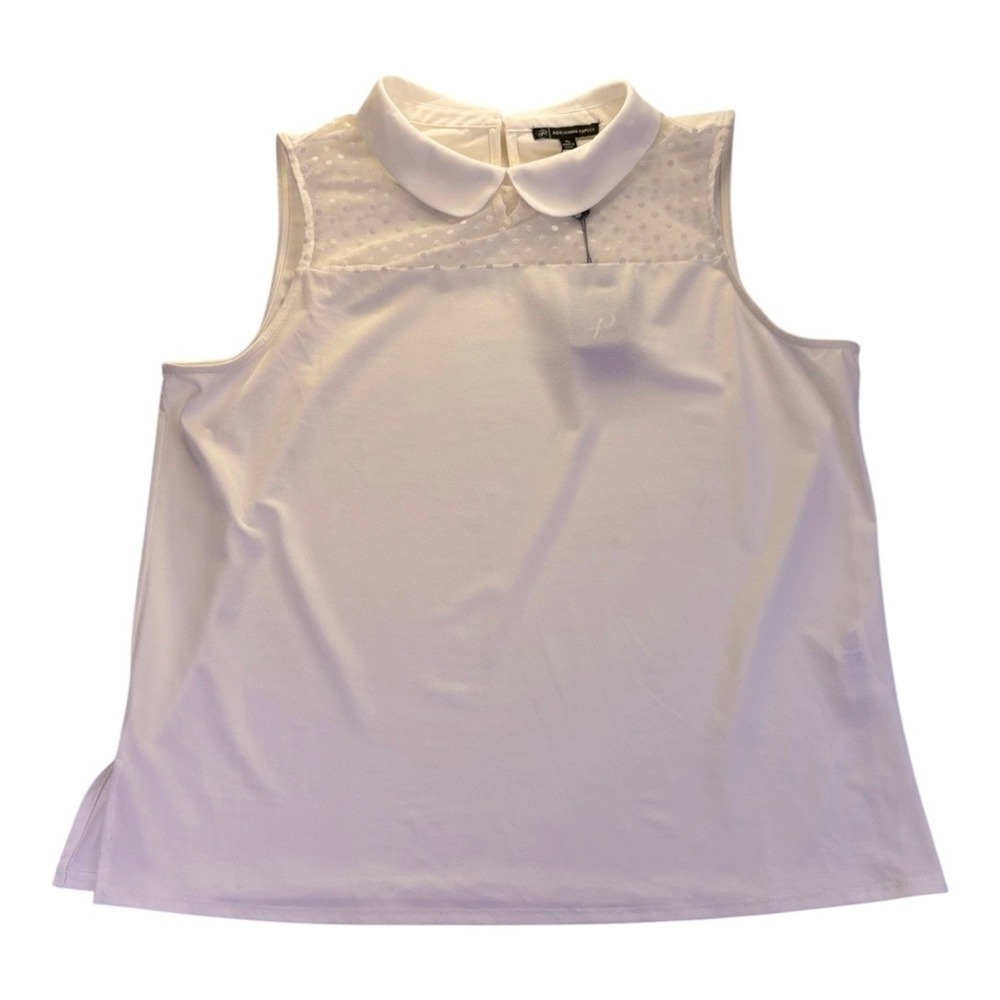 NWT Adrianna Papell Ivory Swiss Dot Yoke Top XL Peter Pan Collar Minimalist